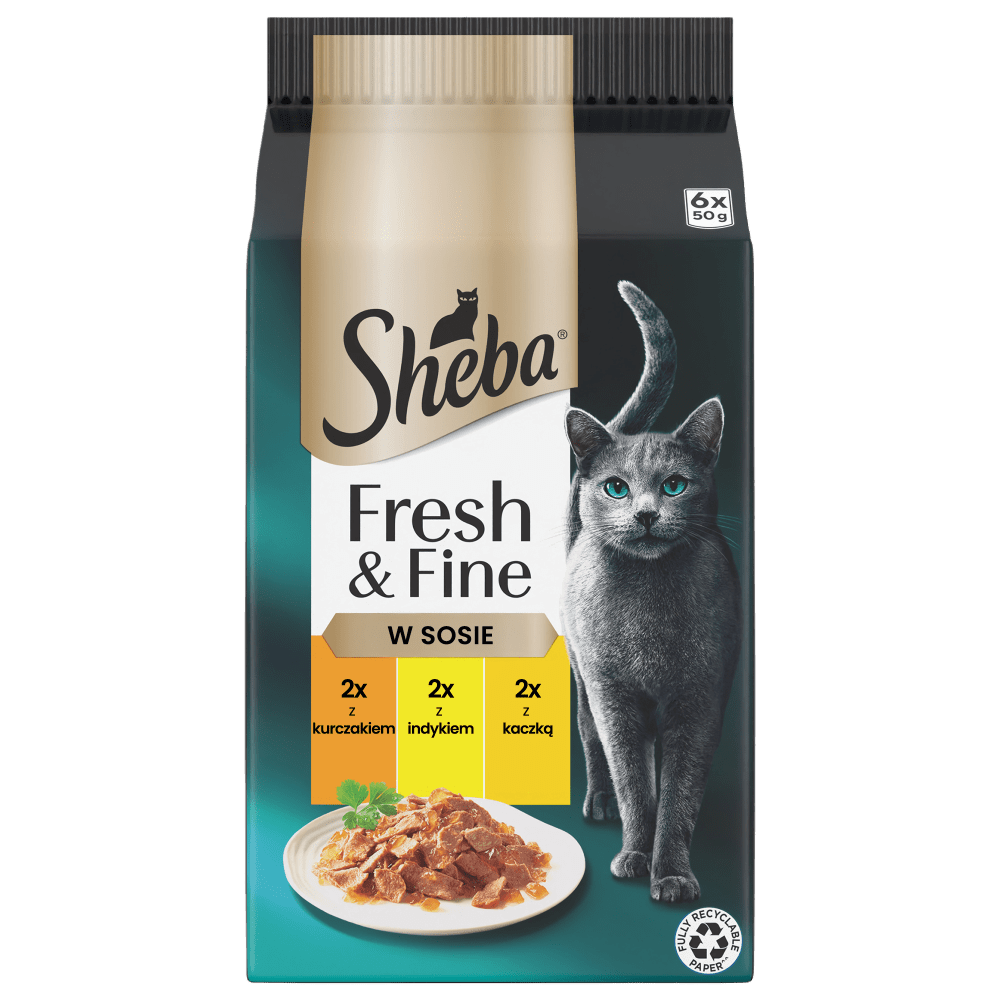 SHEBA® Fresh & Fine w sosie z Kurczakiem, Indykiem i Kaczką 6x50 g - 1