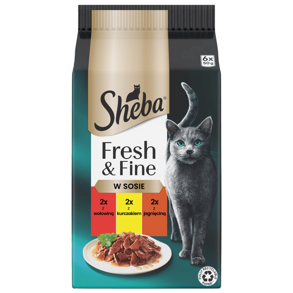 SHEBA® Fresh & Fine z Wołowiną, Kurczakiem i Jagnięciną w sosie 6x50 g - 1