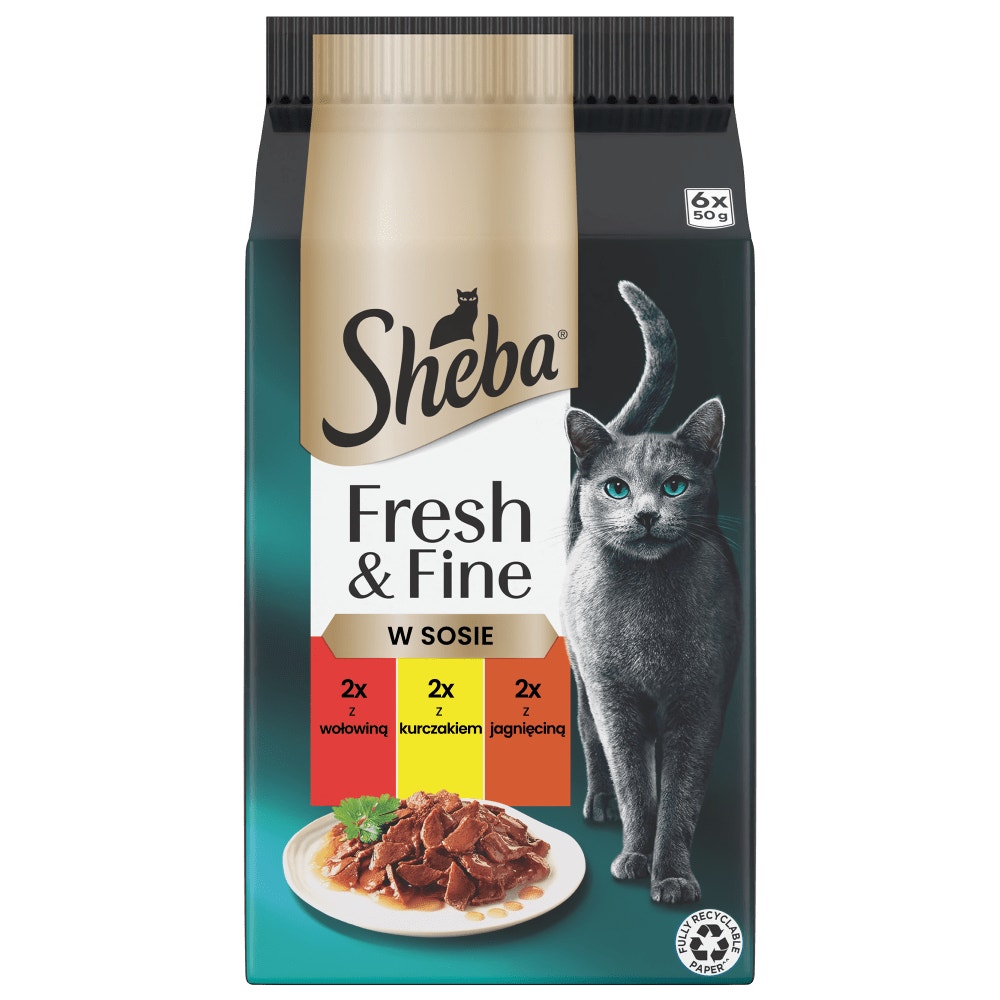 SHEBA® Fresh & Fine z Wołowiną, Kurczakiem i Jagnięciną w sosie 6x50 g - 1